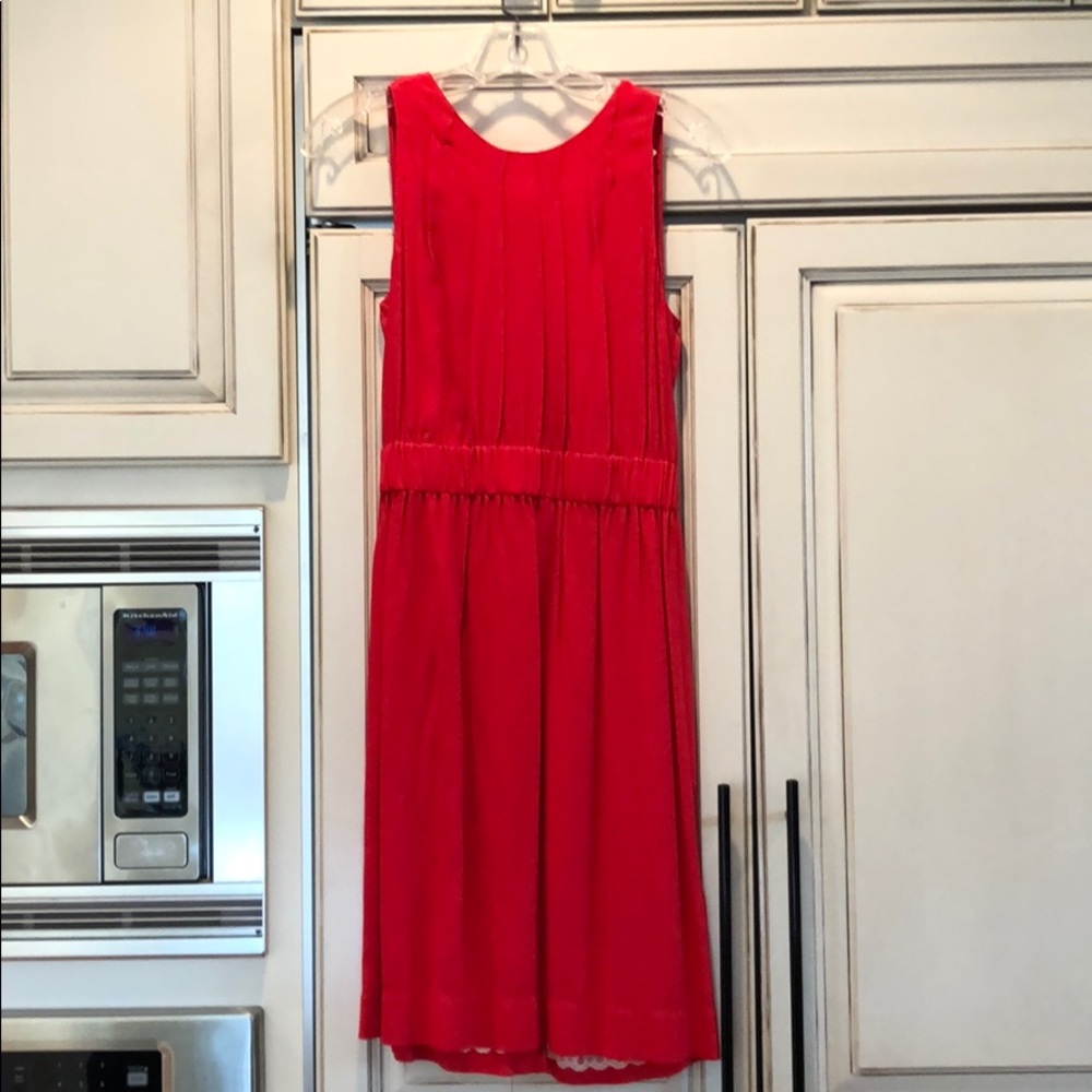 kate spade Red Sleeveless Pleated Midi Dress with Gathered Waist